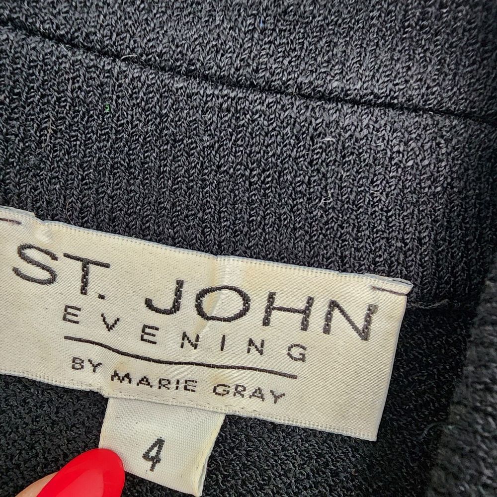 SPARKLY‎ St. John Evening 2 pc. Santana Knit Long Jacket and Long Skirt Black  4 - Picture 6 of 16